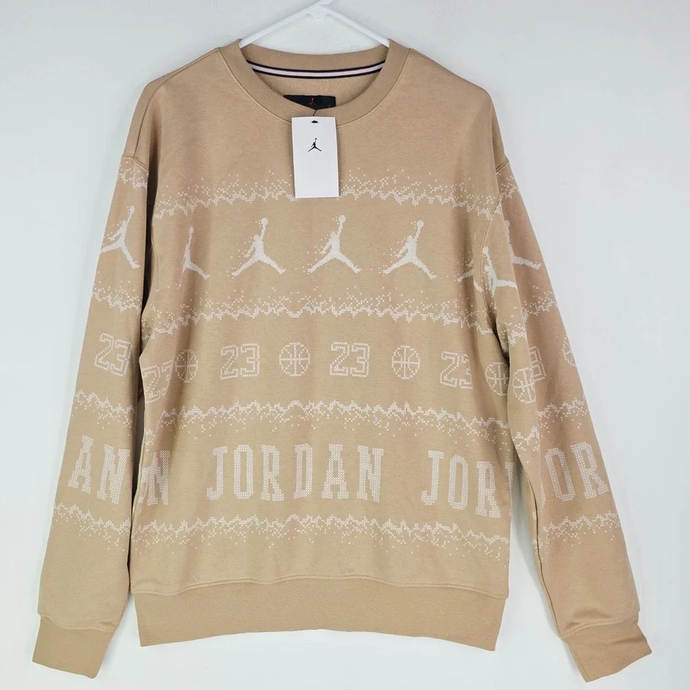 Jordan Essentials Men Holiday Fleece Crewneck Sweatshirt Hemp FD7463-200 M